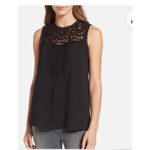 Halogen Size Small Lace Pompom Top Blouse Black Swing Boho Fairy Sleeveless